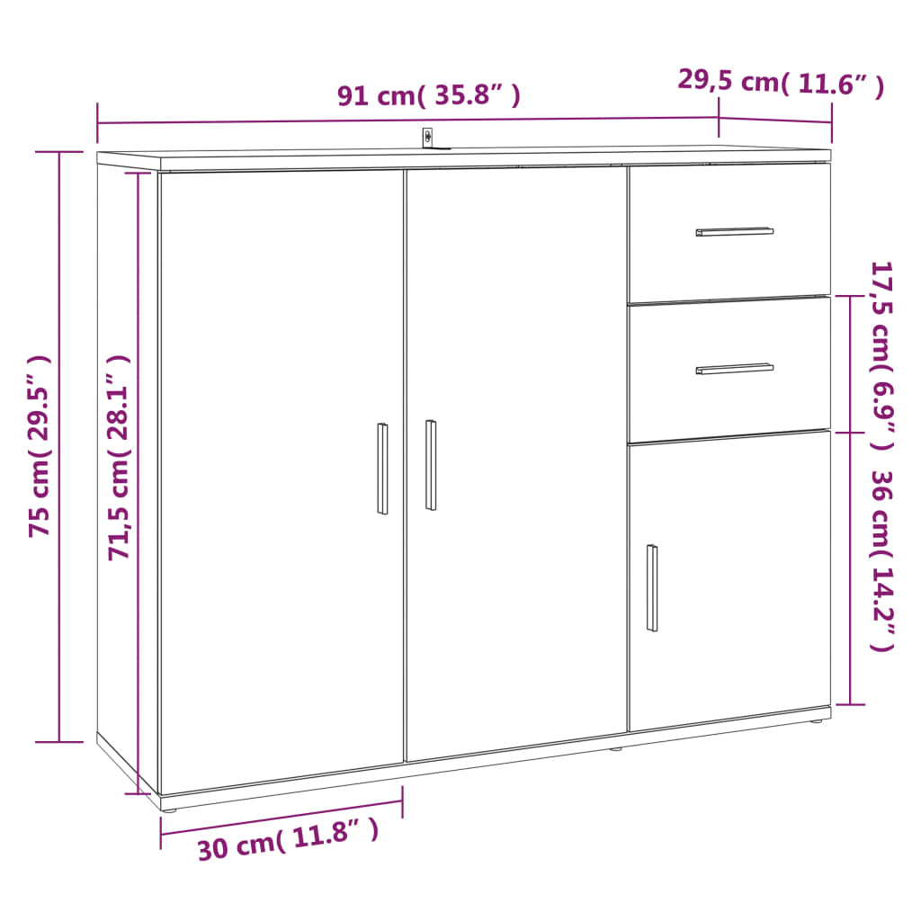 Kommode Hvit 91x29,5x75 cm