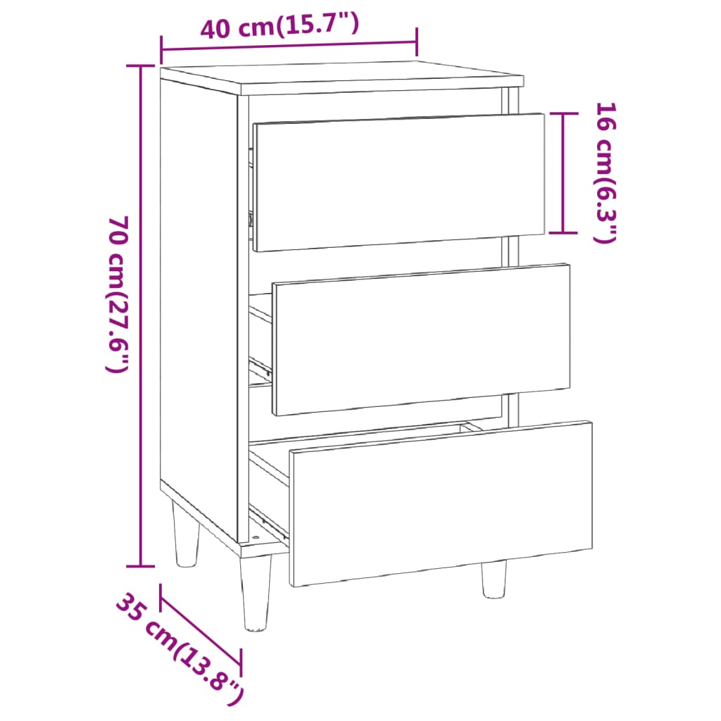 Nattbord Sengbord Hvit 40x35x70 cm