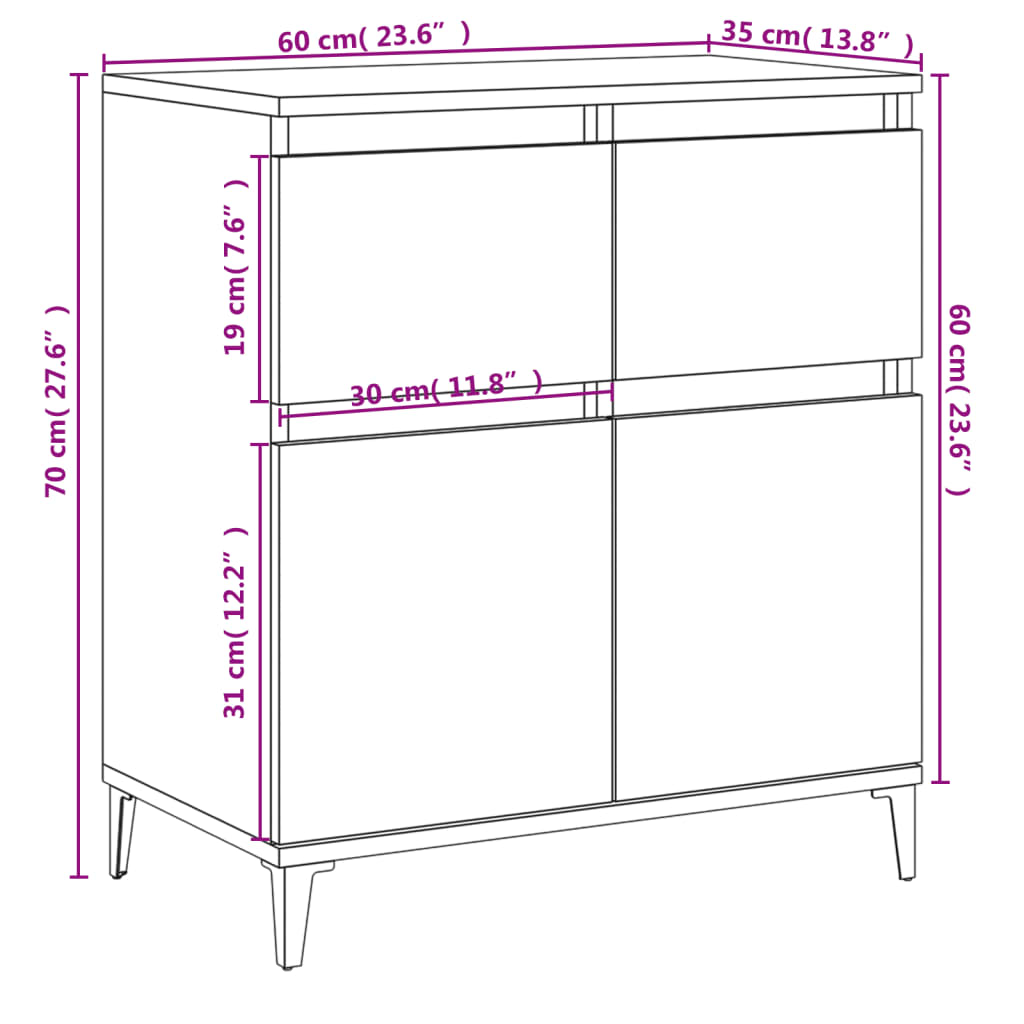 Kommode Hvit 60x35x70 cm