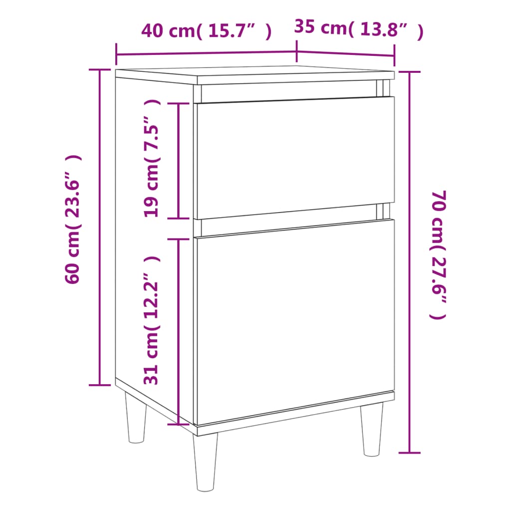 Nattbord Sengbord Hvit 40x35x70 cm