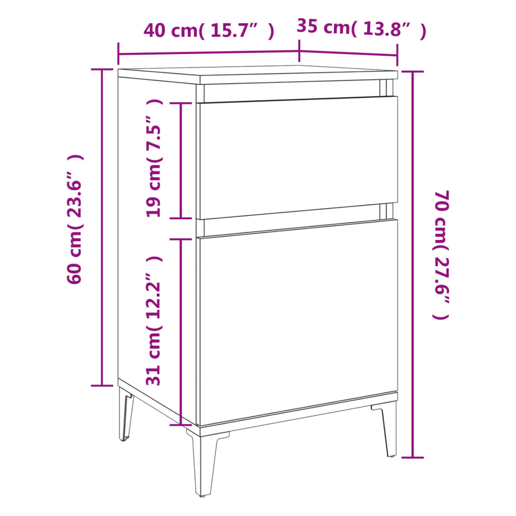 Nattbord Sengbord Hvit 40x35x70 cm
