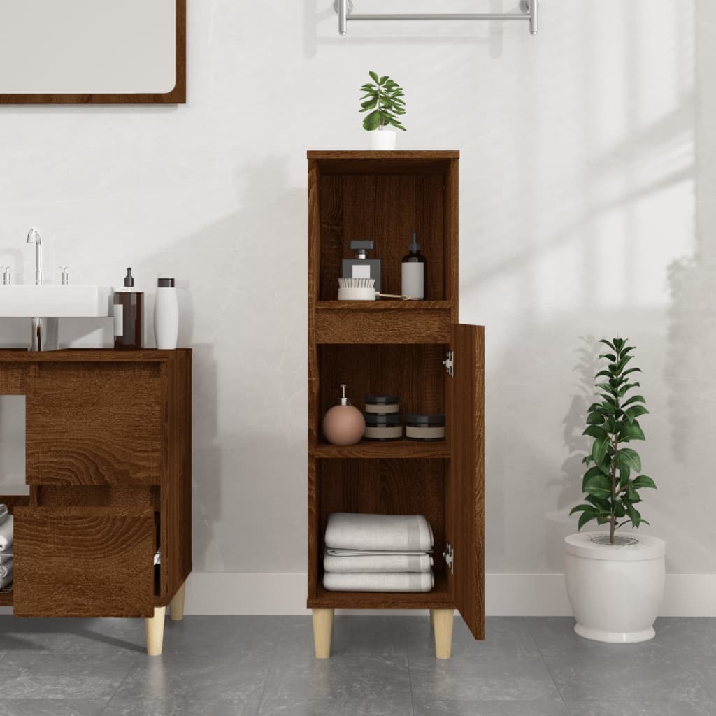 Baderomsskap brun eik 30x30x100 cm konstruert tre