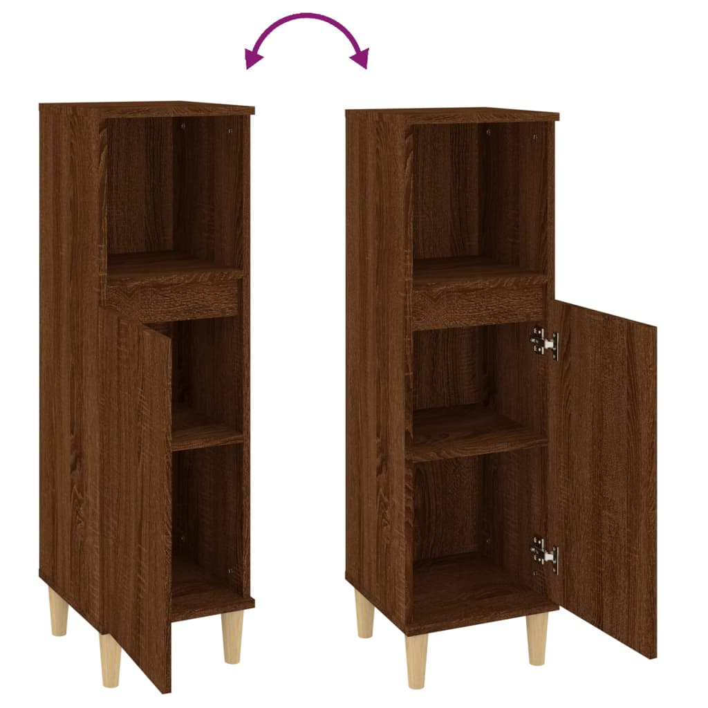 Baderomsskap brun eik 30x30x100 cm konstruert tre