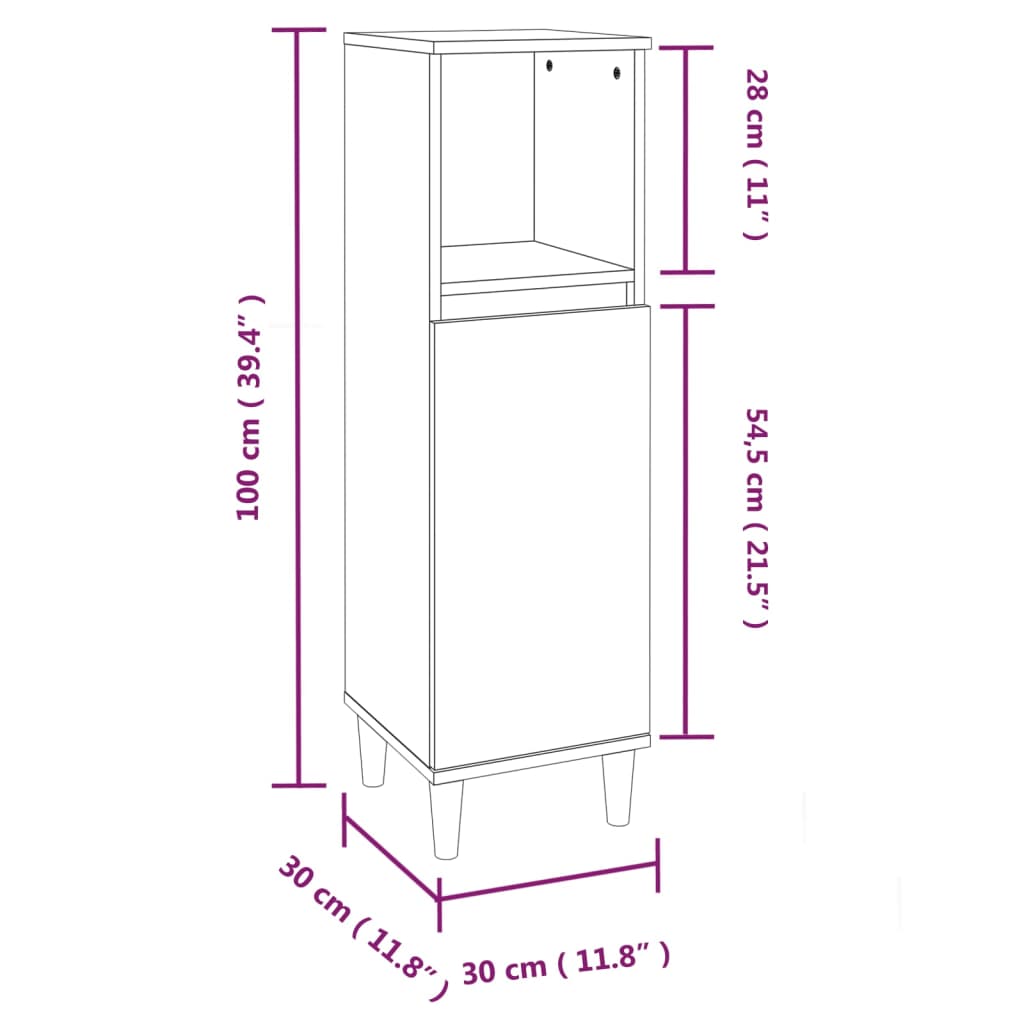 Baderomsskap brun eik 30x30x100 cm konstruert tre