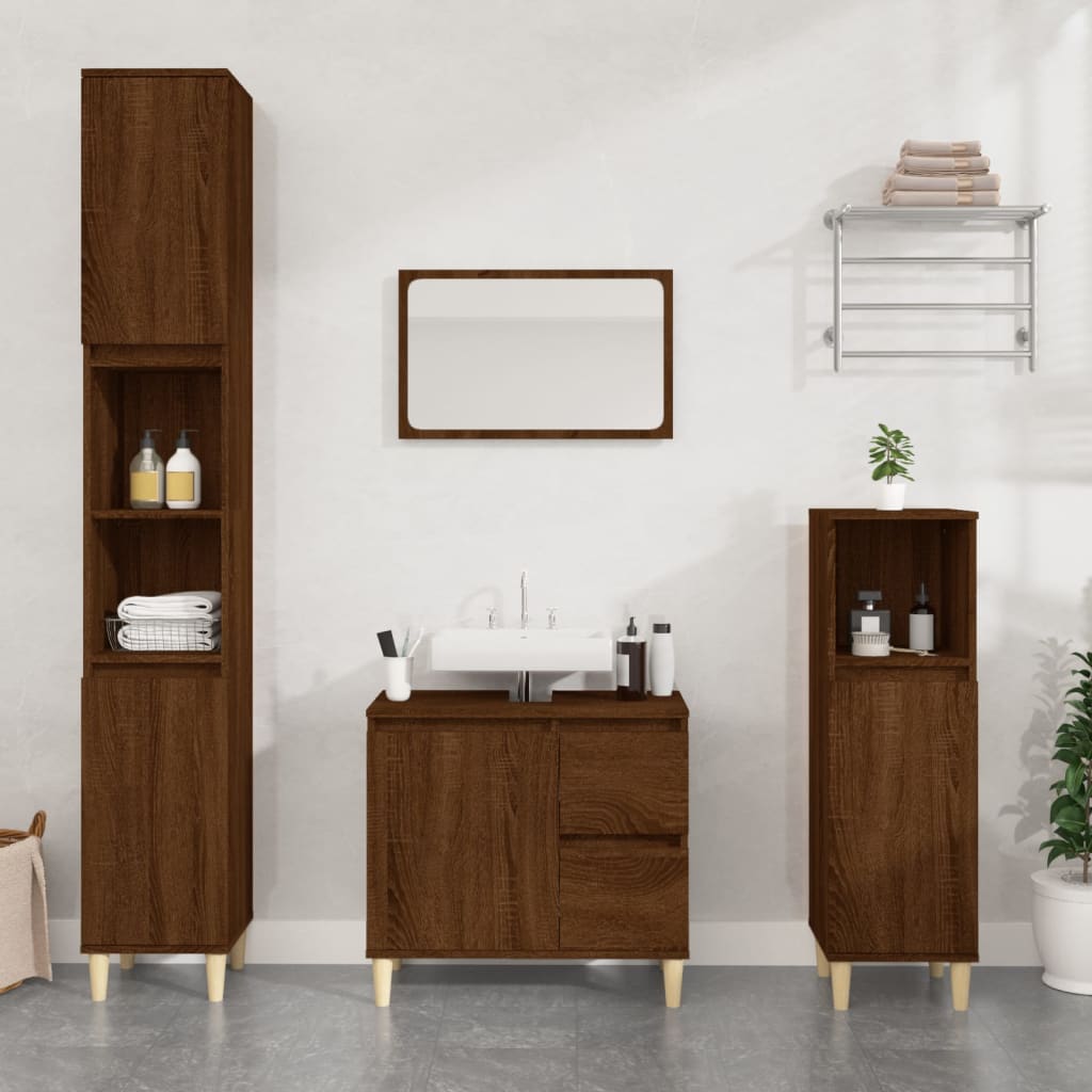 Baderomsskap brun eik 30x30x100 cm konstruert tre
