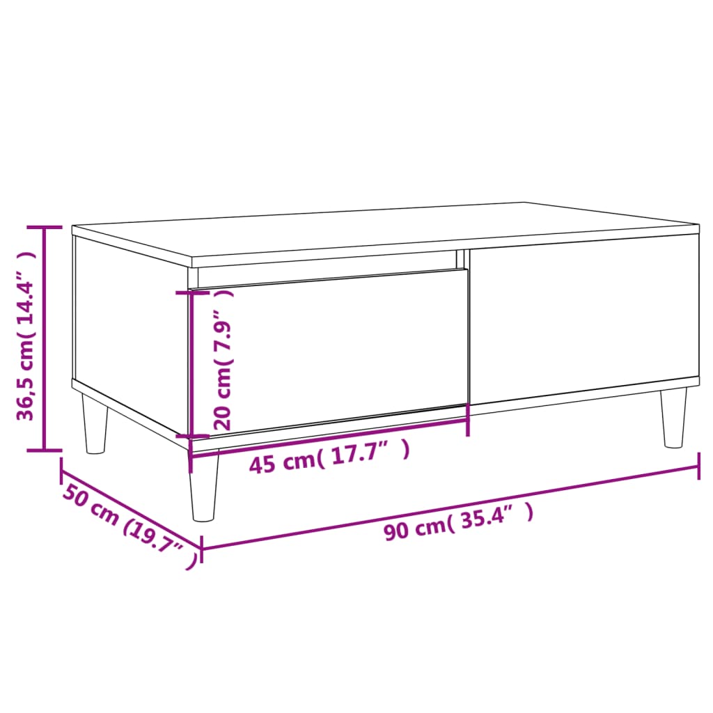 Salongbord Sofabord Hvit 90x50x36,5 cm