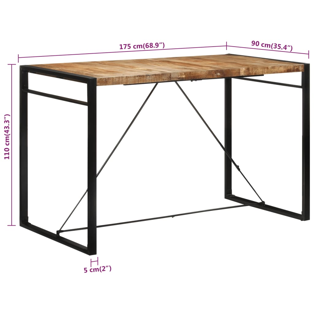 Barbord 175x90x110 cm grovt heltre mangotre