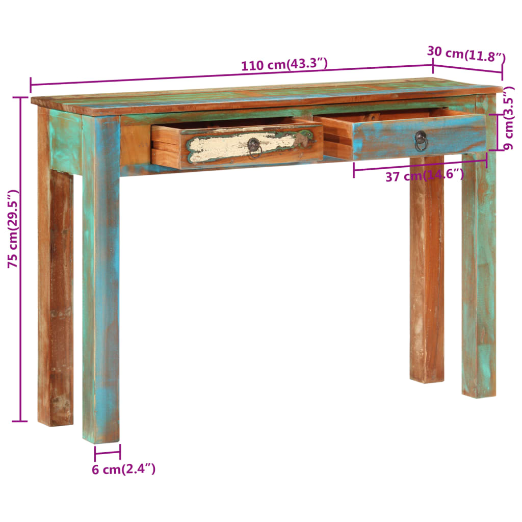 Avlastningsbord Konsollbord Tre 110x30x75 cm gjenvunnet heltre