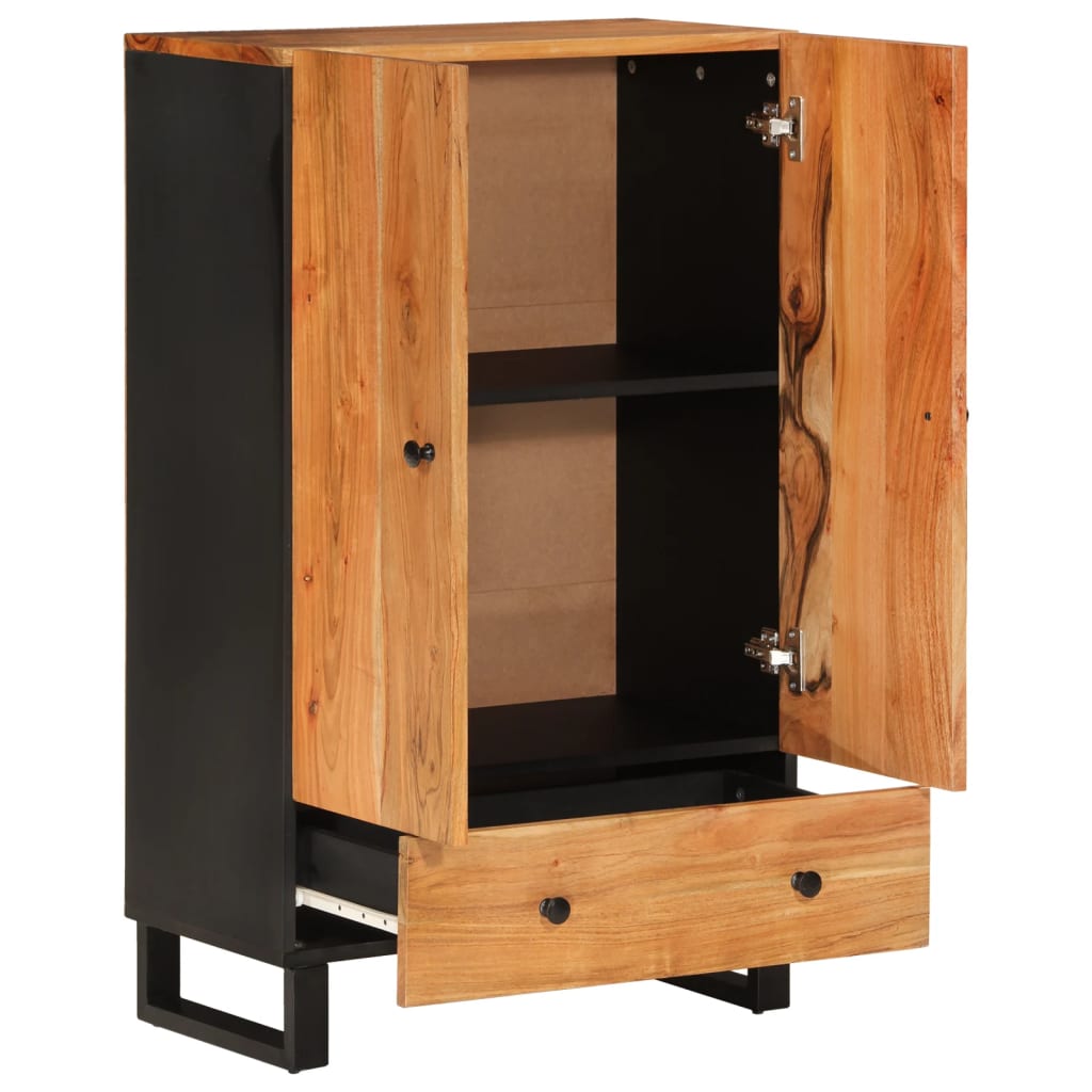 Skap heltre akasie med skuff 60x33x100 cm jern