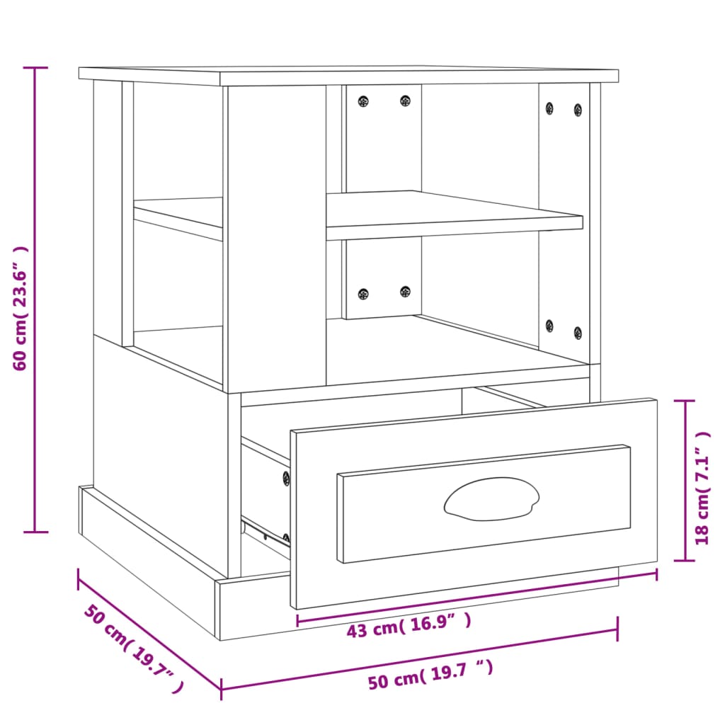 Sidebord sonoma eik 50x50x60 cm konstruert tre