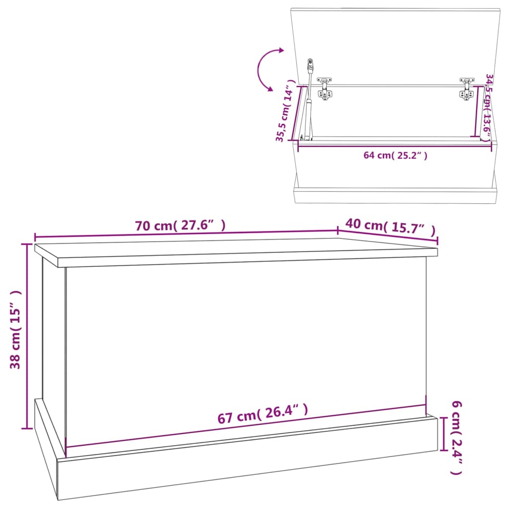 Oppbevaringskiste Hvit 70x40x38 cm