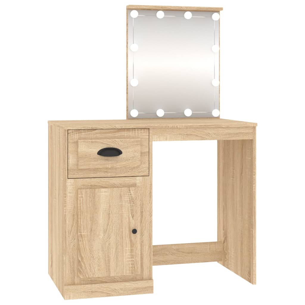 Sminkebord med LED sonoma eik 90x50x132,5 cm konstruert tre