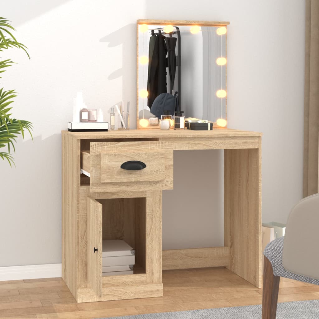 Sminkebord med LED sonoma eik 90x50x132,5 cm konstruert tre