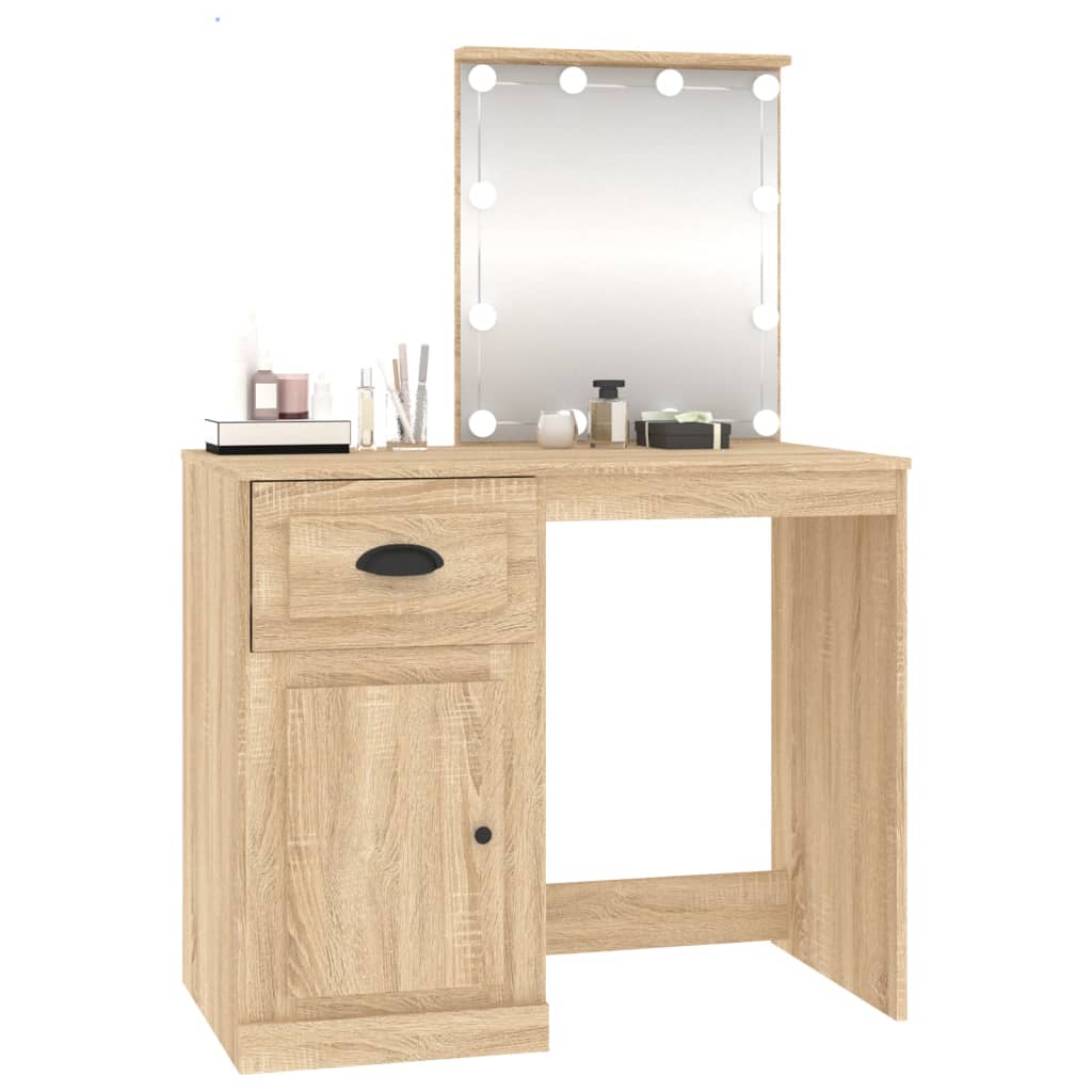 Sminkebord med LED sonoma eik 90x50x132,5 cm konstruert tre