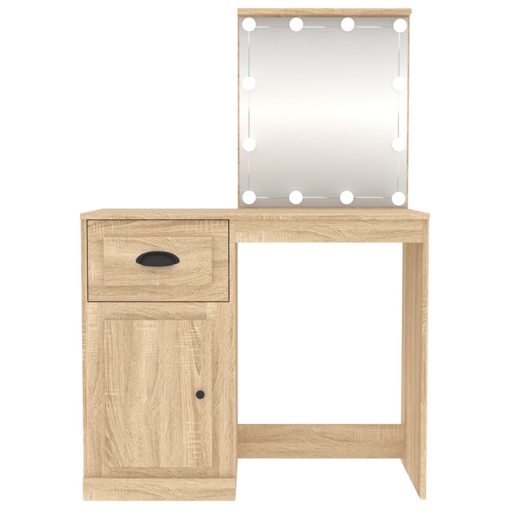 Sminkebord med LED sonoma eik 90x50x132,5 cm konstruert tre