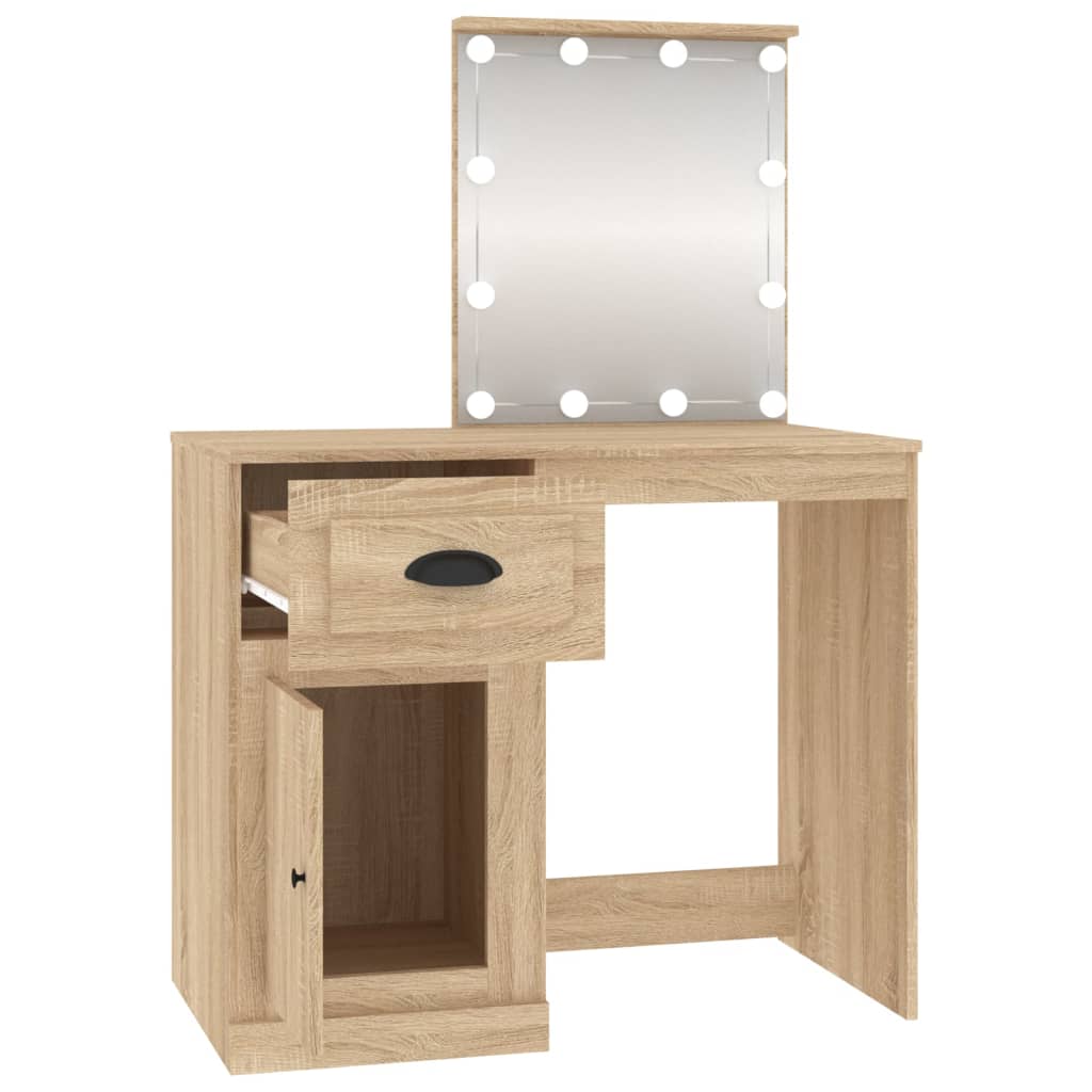 Sminkebord med LED sonoma eik 90x50x132,5 cm konstruert tre
