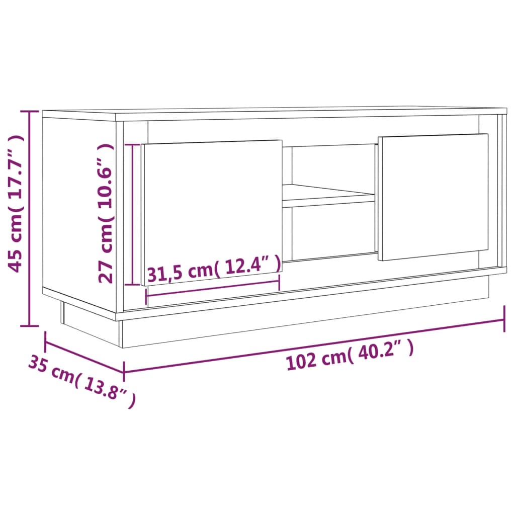 TV-Møbel Hvit TV-benk 102x35x45 cm