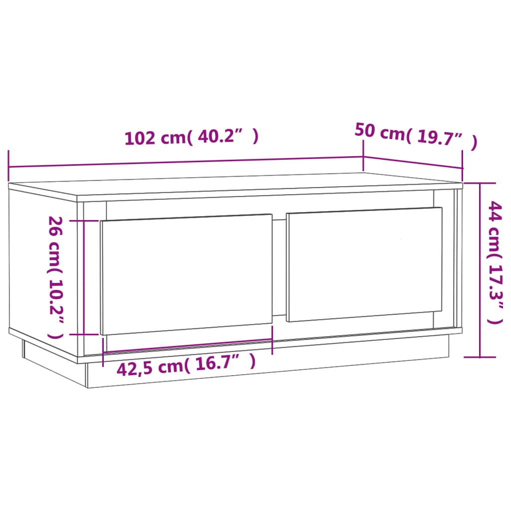 Salongbord Sofabord Sonoma Eik 102x50x44 cm
