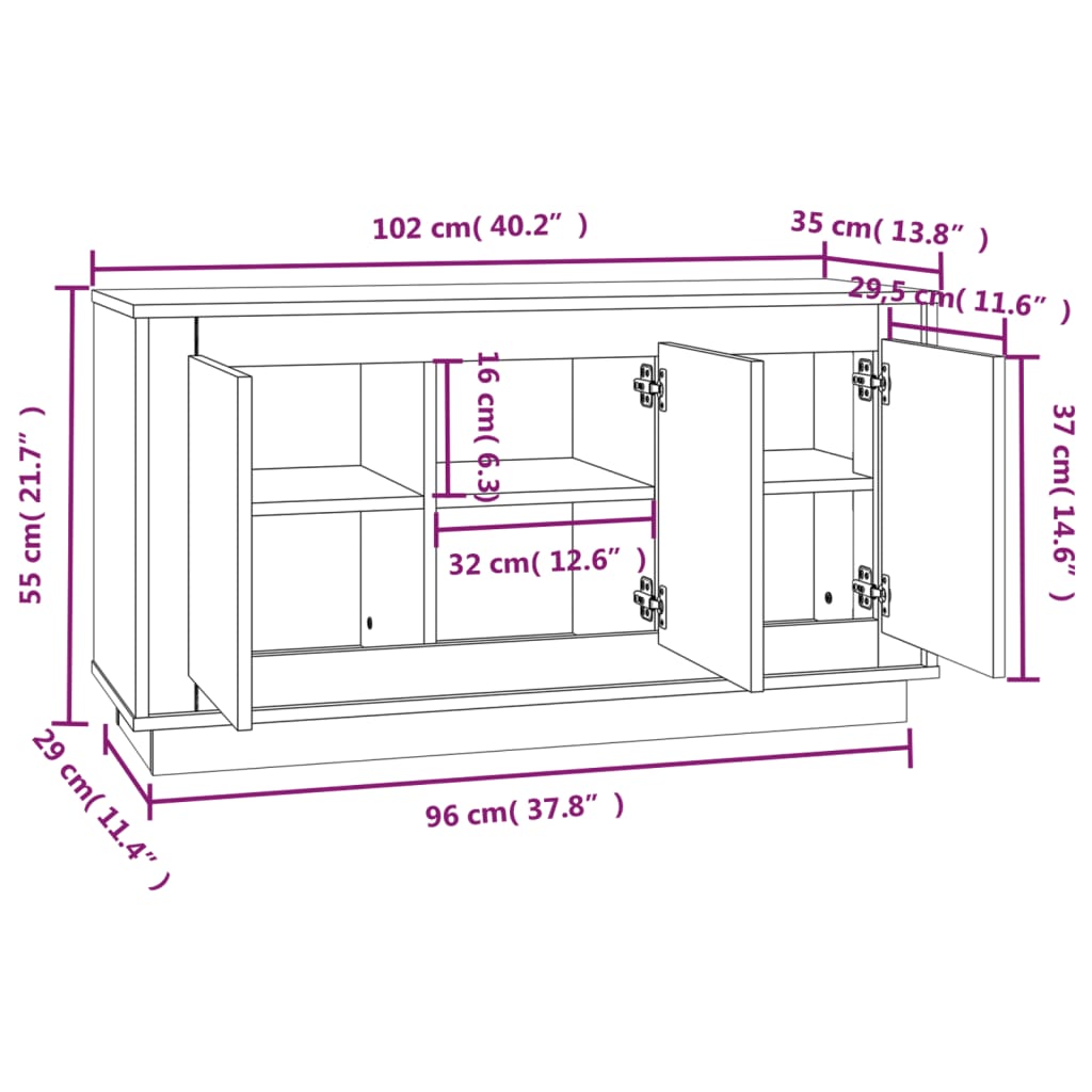 Kommode Hvit 102x35x55 cm