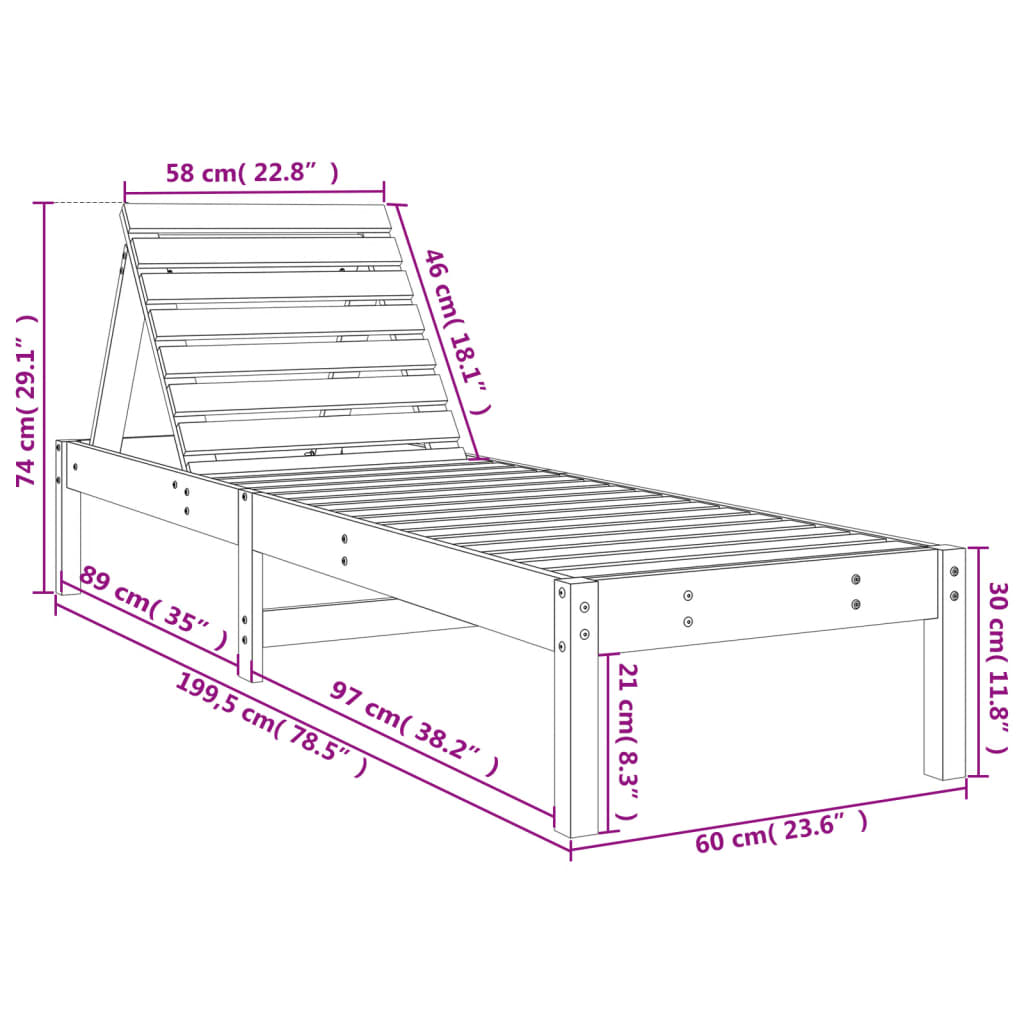 Solseng svart 199,5x60x74 cm heltre furu