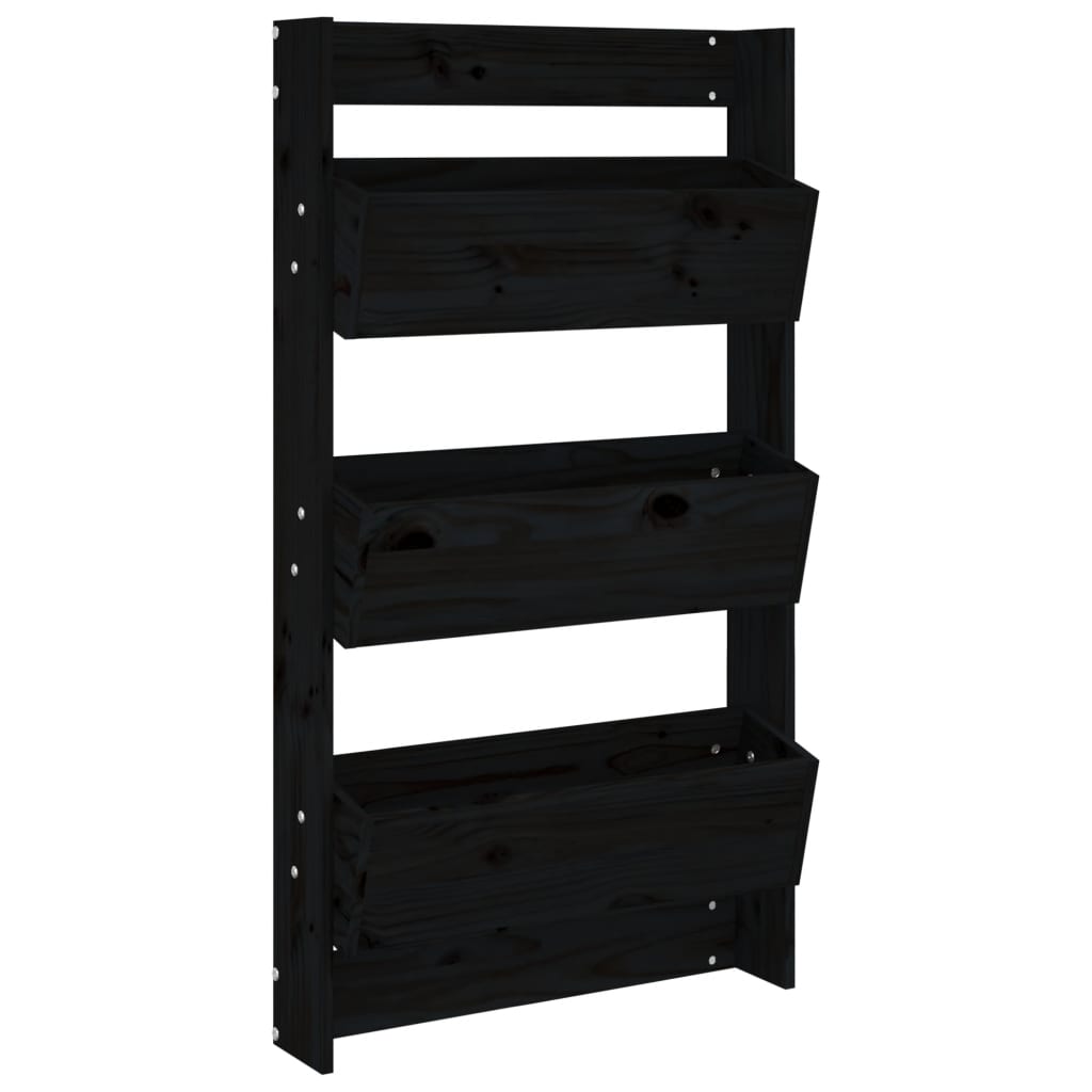 Utendørs Blomsterkasse Plantekasse Tre plantekasse 3 lag 60x18,5x110 cm Svart heltre furu
