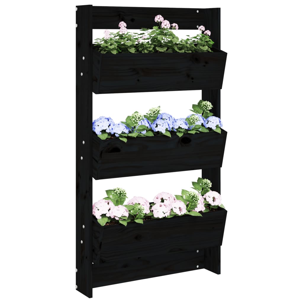 Utendørs Blomsterkasse Plantekasse Tre plantekasse 3 lag 60x18,5x110 cm Svart heltre furu