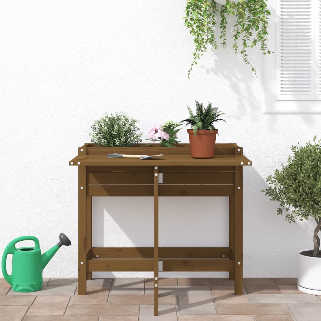 Utendørs Blomsterkasse Plantekasse Tre med foldbar bordplate Honningbrun heltre furu
