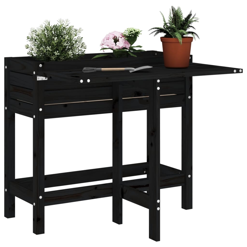 Dyrking Trekasse Plantekasse svart heltre furu med foldbar bordplate