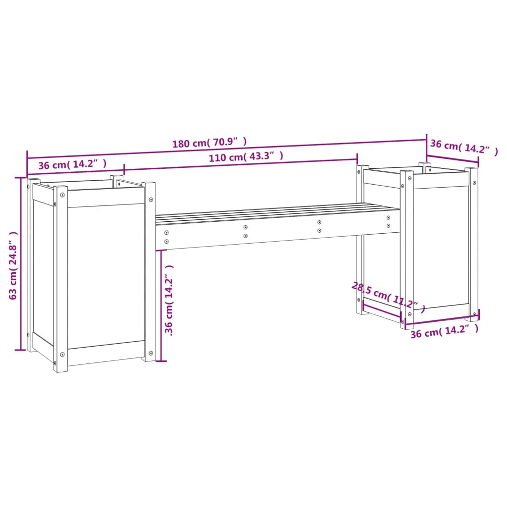 Utendørs Blomsterkasse Plantekasse Tre Plantebenk 180x36x63 cm heltre douglasgran