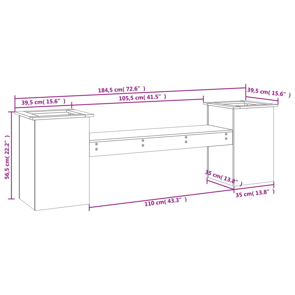 Utendørs Blomsterkasse Plantekasse Tre Plantebenk Hvit 184,5x39,5x56,5 cm heltre furu