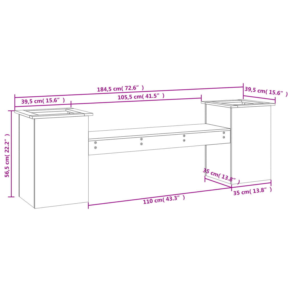 Utendørs Blomsterkasse Plantekasse Tre Plantebenk 184,5x39,5x56,5 cm heltre douglasgran