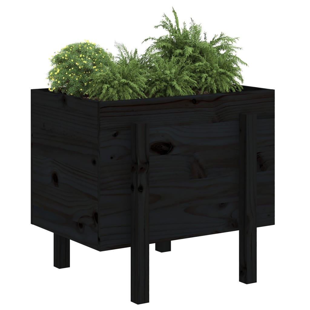 Utendørs Blomsterkasse Plantekasse Tre Svart 62x50x57 cm heltre furu