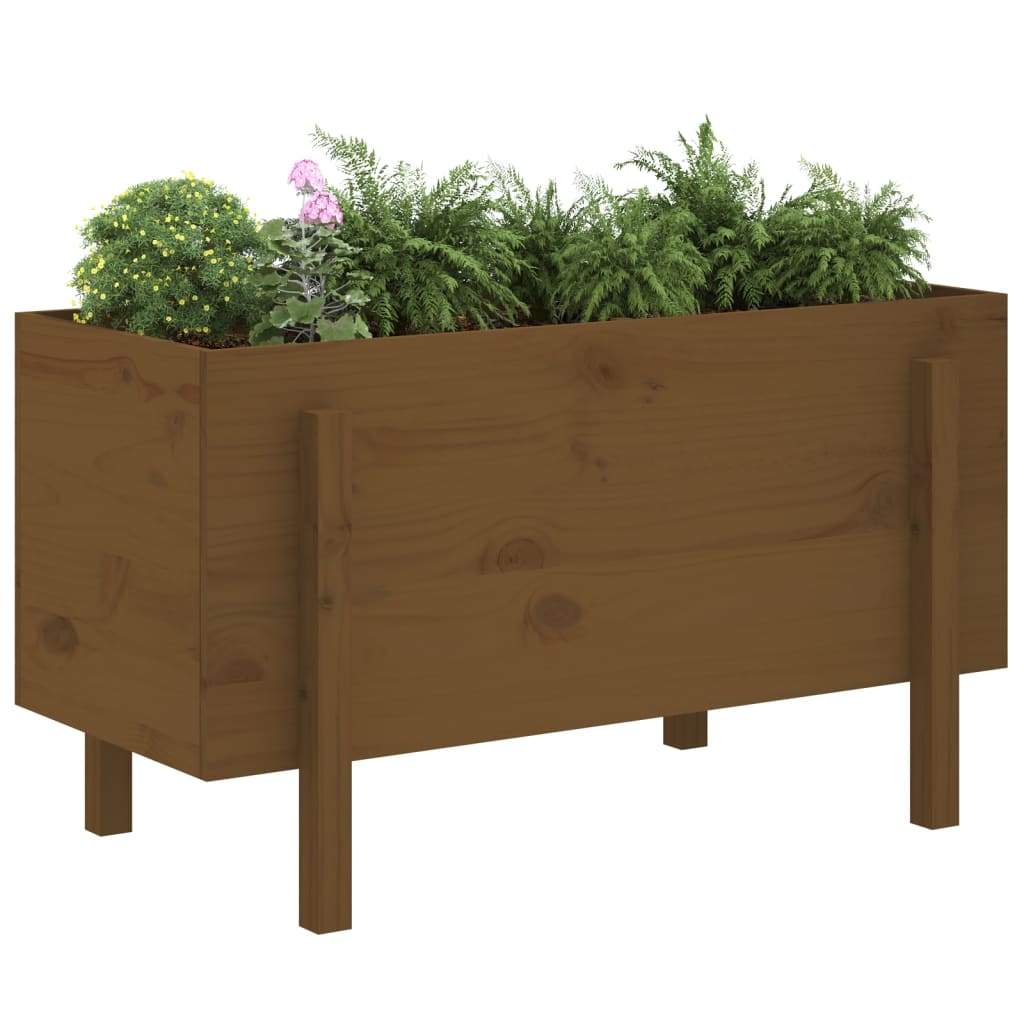 Utendørs Blomsterkasse Plantekasse Tre for hage Honningbrun 101x50x57 cm heltre furu