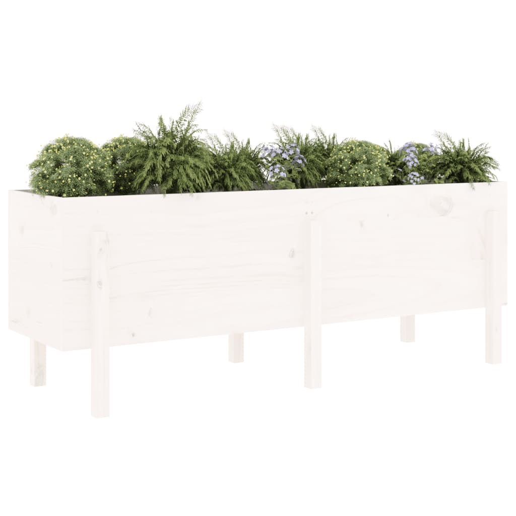 Utendørs Blomsterkasse Plantekasse Tre for hage Hvit 160x50x57 cm heltre furu