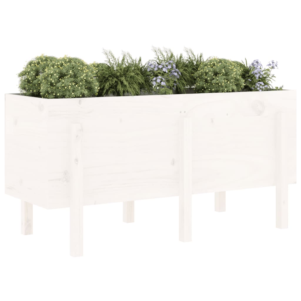 Utendørs Blomsterkasse Plantekasse Tre for hage Hvit 121x50x57 cm heltre furu