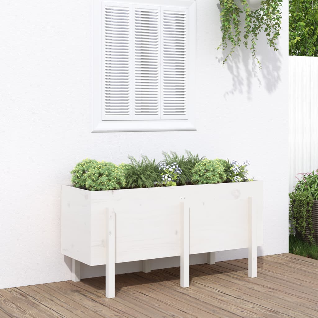 Utendørs Blomsterkasse Plantekasse Tre for hage Hvit 121x50x57 cm heltre furu