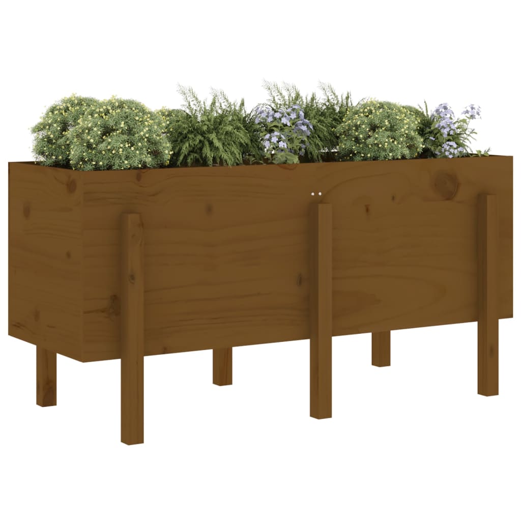 Utendørs Blomsterkasse Plantekasse Tre for hage honningbrun 121x50x57 cm heltre furu