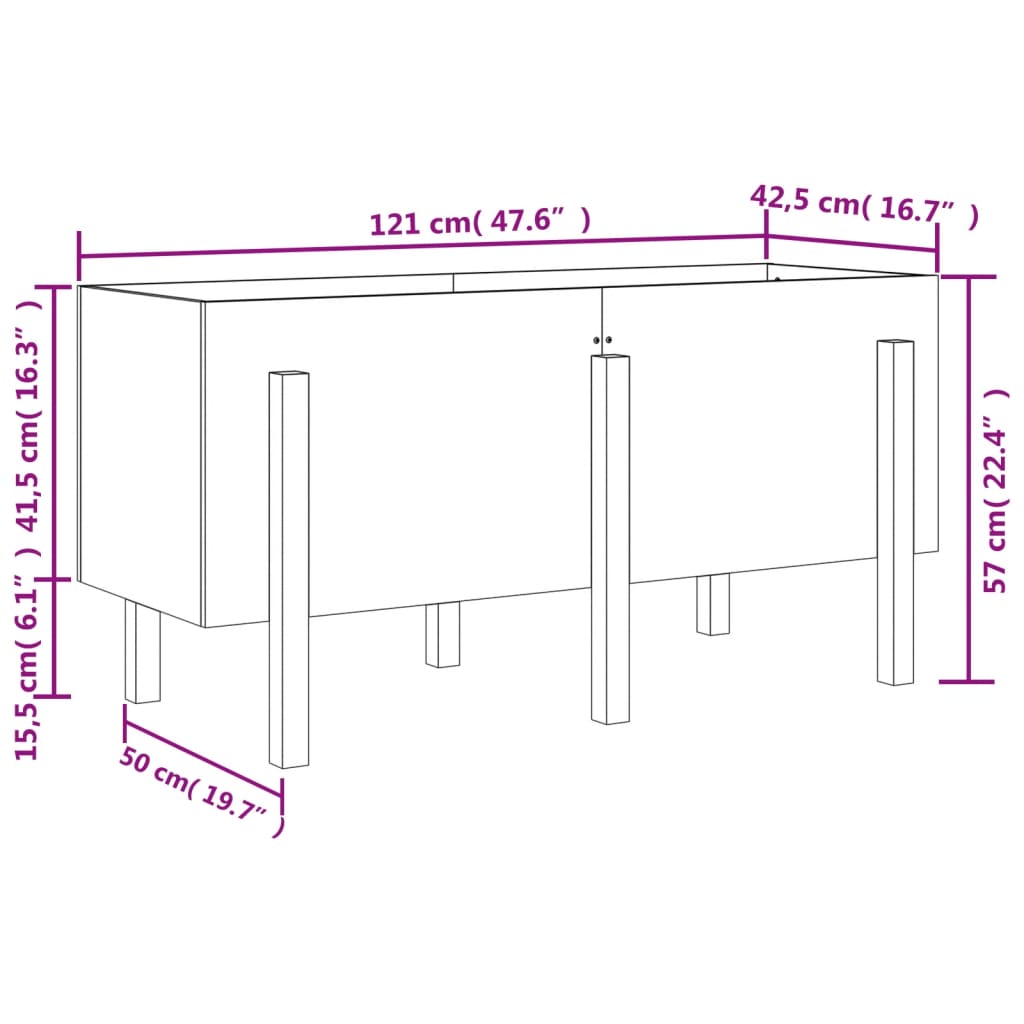 Utendørs Blomsterkasse Plantekasse Tre for hage honningbrun 121x50x57 cm heltre furu