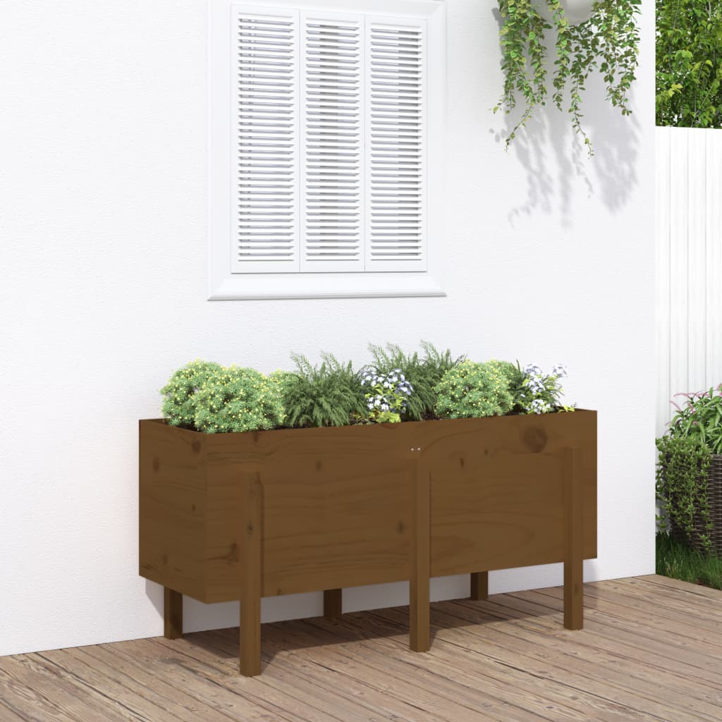 Utendørs Blomsterkasse Plantekasse Tre for hage honningbrun 121x50x57 cm heltre furu