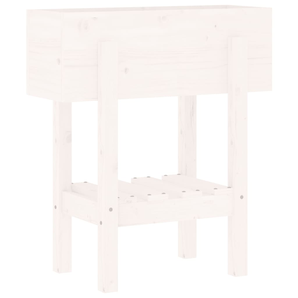 Utendørs Blomsterkasse Plantekasse Tre Hvit 62x30x69 cm heltre furu