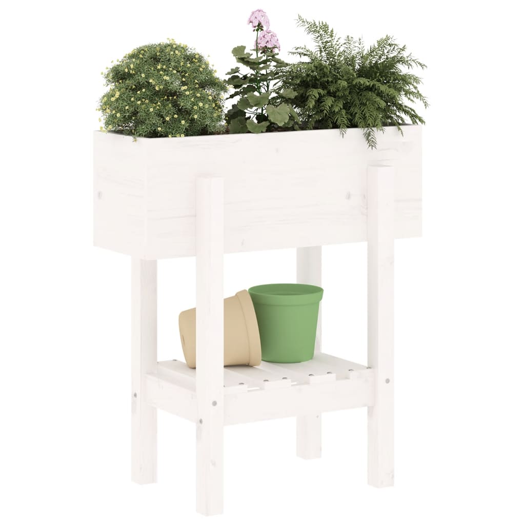 Utendørs Blomsterkasse Plantekasse Tre Hvit 62x30x69 cm heltre furu