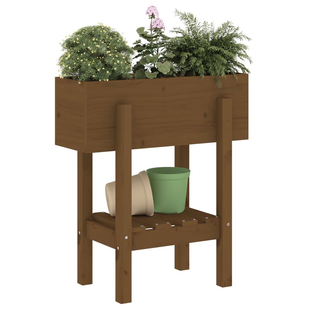 Utendørs Blomsterkasse Plantekasse Tre Honningbrun 62x30x69 cm heltre furu