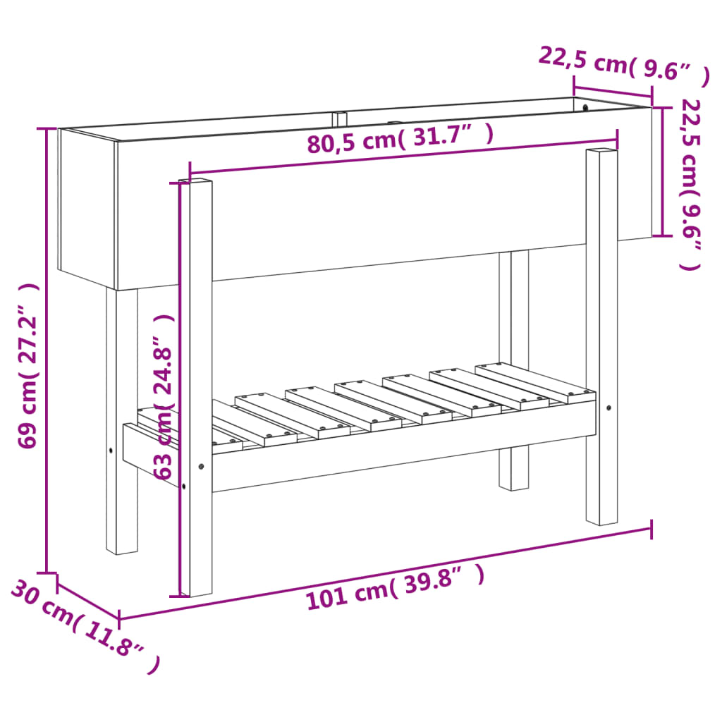 Utendørs Blomsterkasse Plantekasse Tre for hage 101x30x69 cm heltre furu