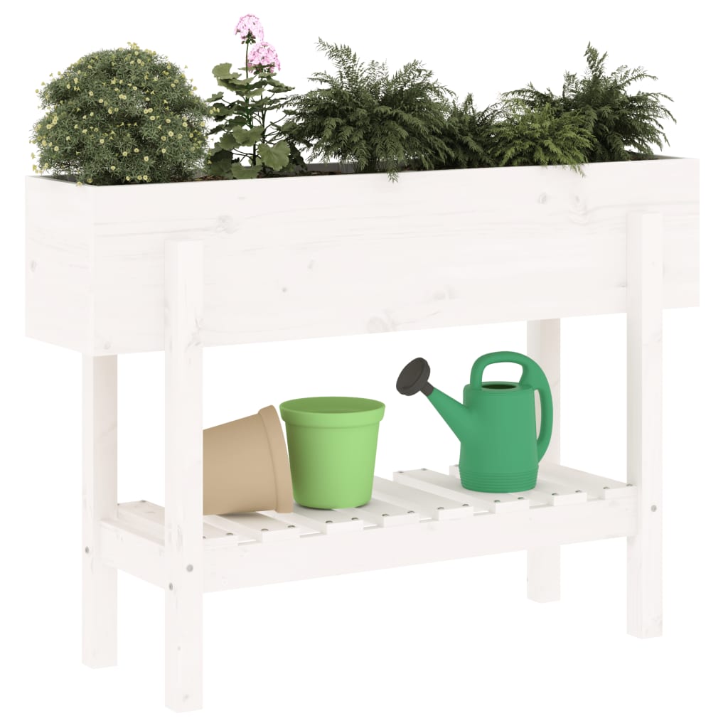 Utendørs Blomsterkasse Plantekasse Tre for hage hvit 101x30x69 cm heltre furu