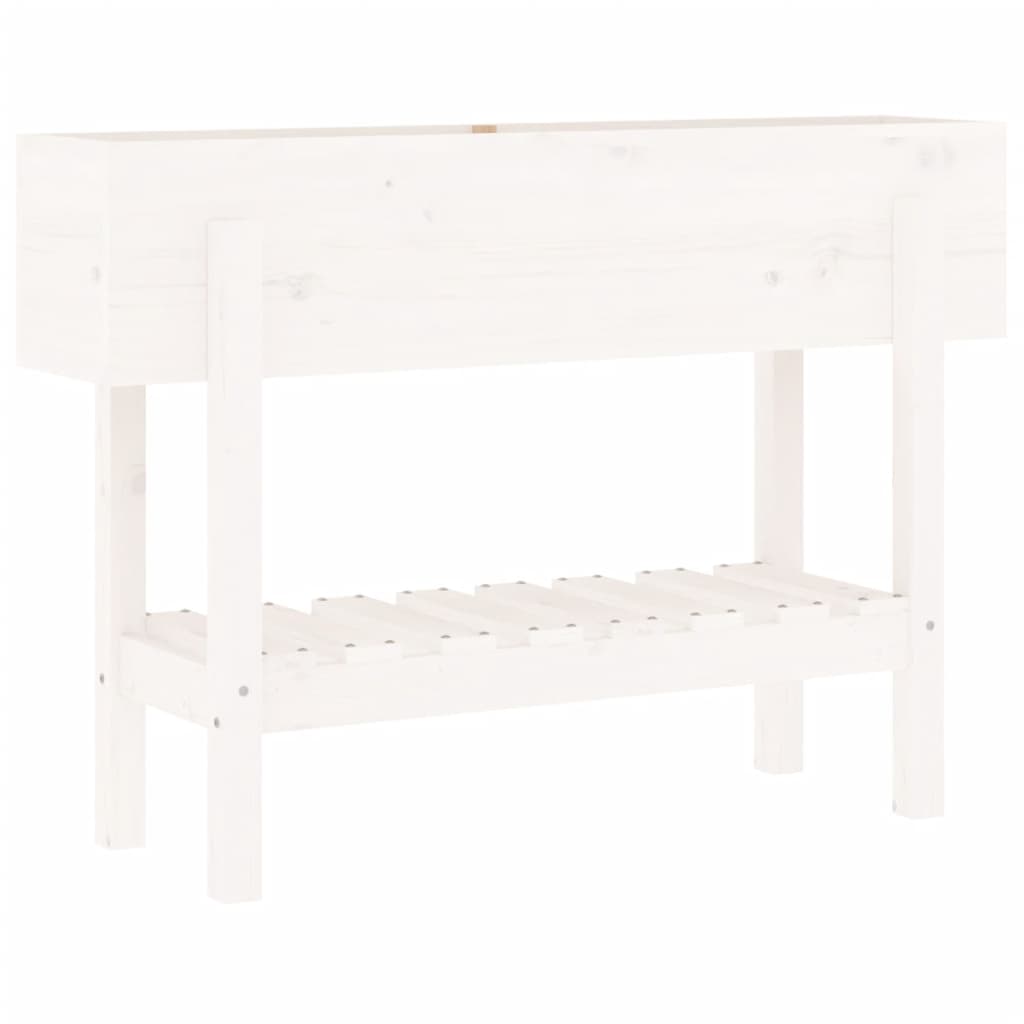 Utendørs Blomsterkasse Plantekasse Tre for hage hvit 101x30x69 cm heltre furu