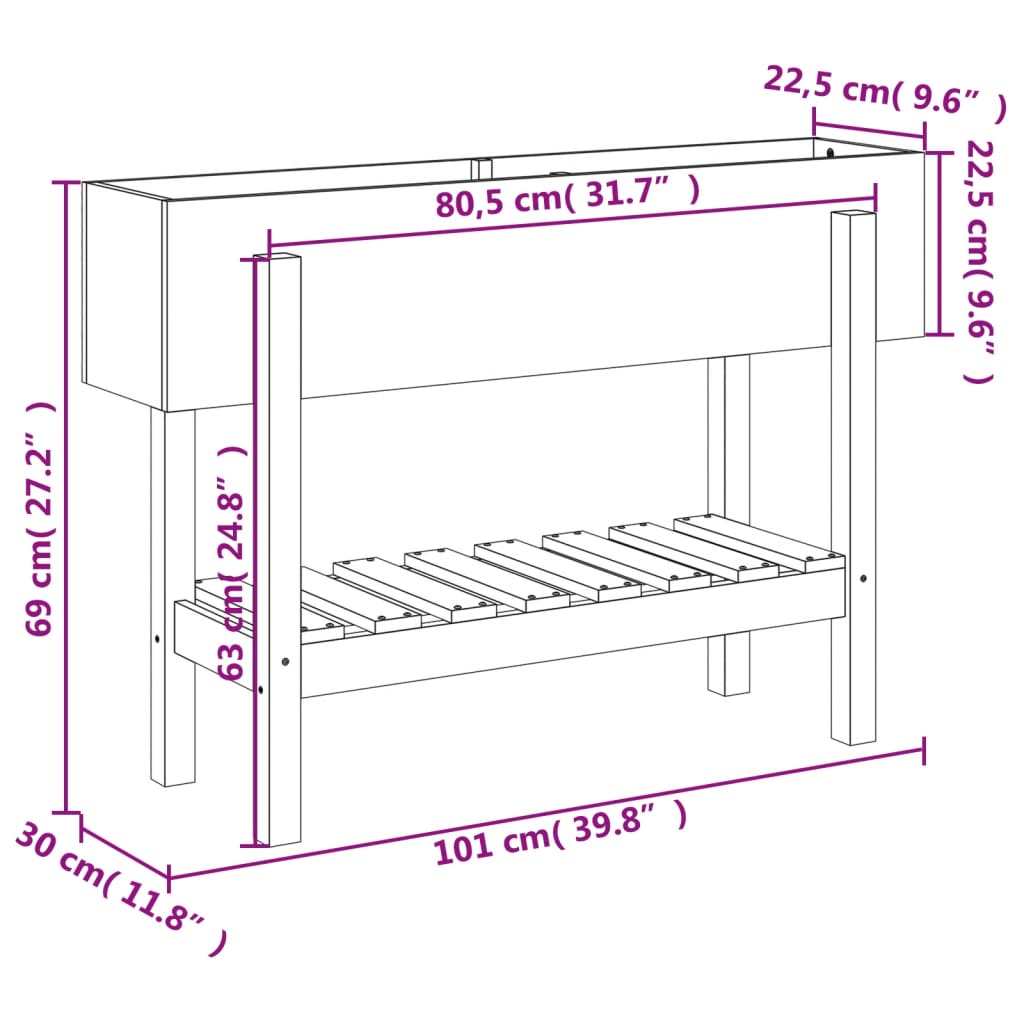 Utendørs Blomsterkasse Plantekasse Tre 101x30x69 cm heltre douglasgran