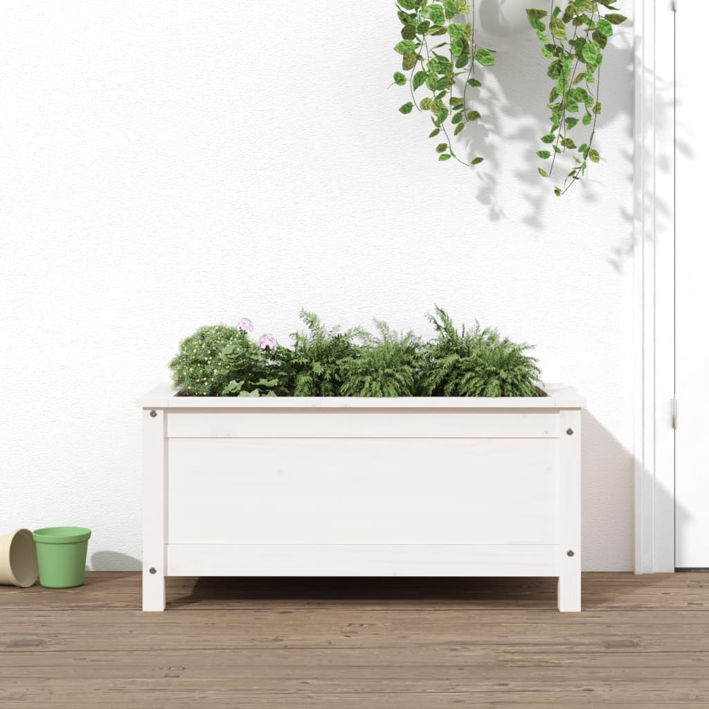Utendørs Blomsterkasse Plantekasse Tre Hvit 82,5x40x39 cm heltre furu