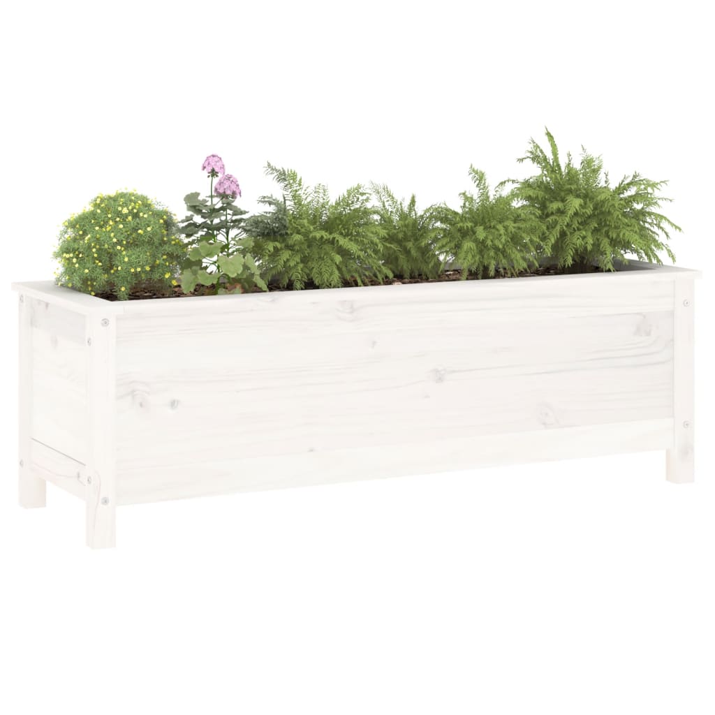 Utendørs Blomsterkasse Plantekasse Tre for hage Hvit 119,5x40x39 cm heltre furu