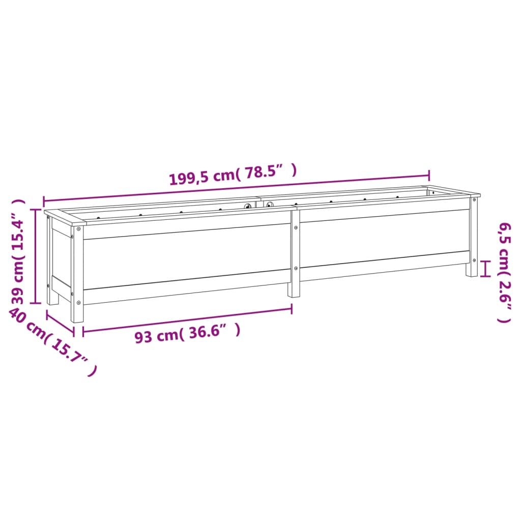 Utendørs Blomsterkasse Plantekasse Tre for hage 199,5x40x39 cm heltre furu