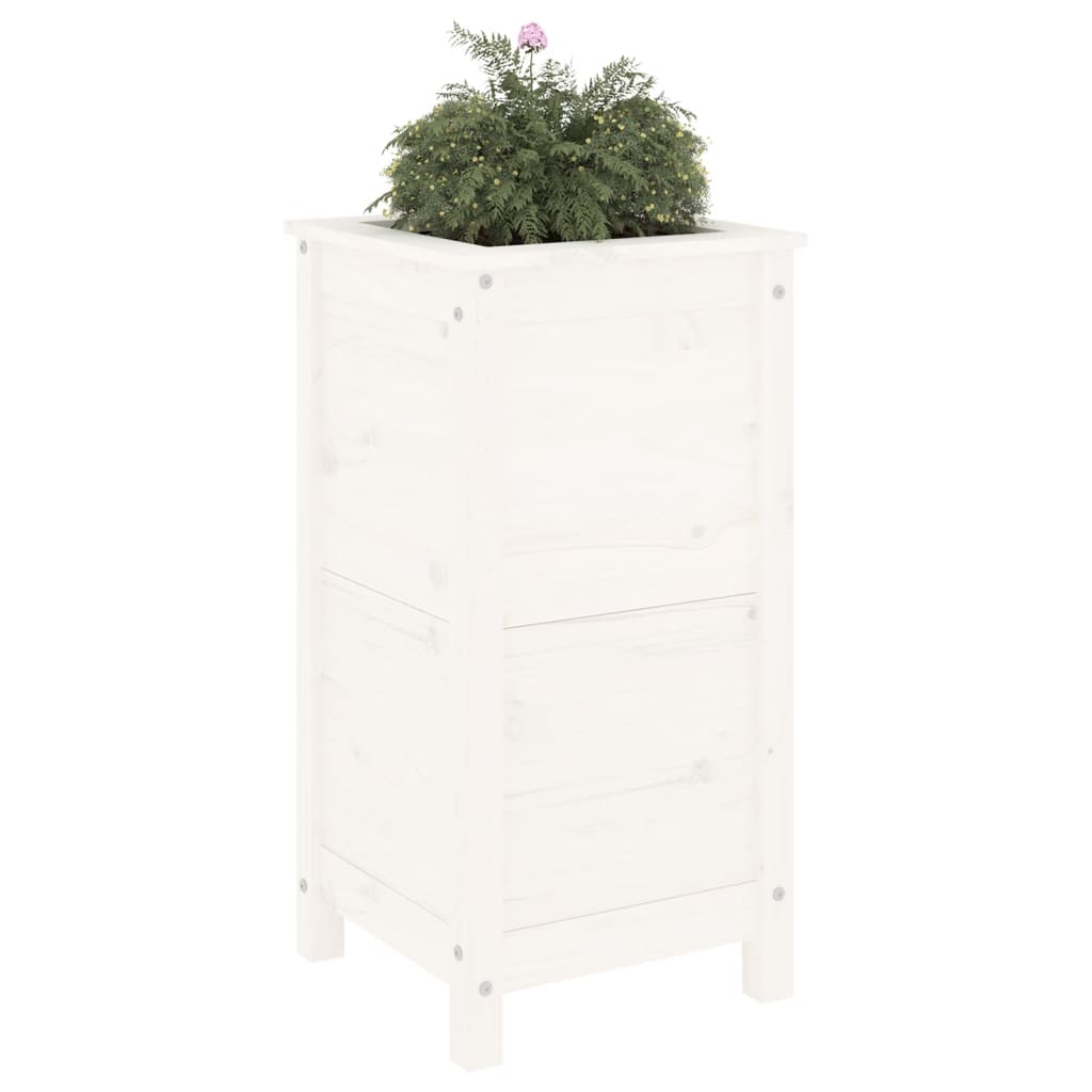 Utendørs Blomsterkasse Plantekasse Tre Hvit 40x40x78 cm heltre furu